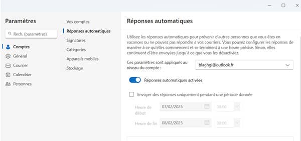 reponse automatique outlook